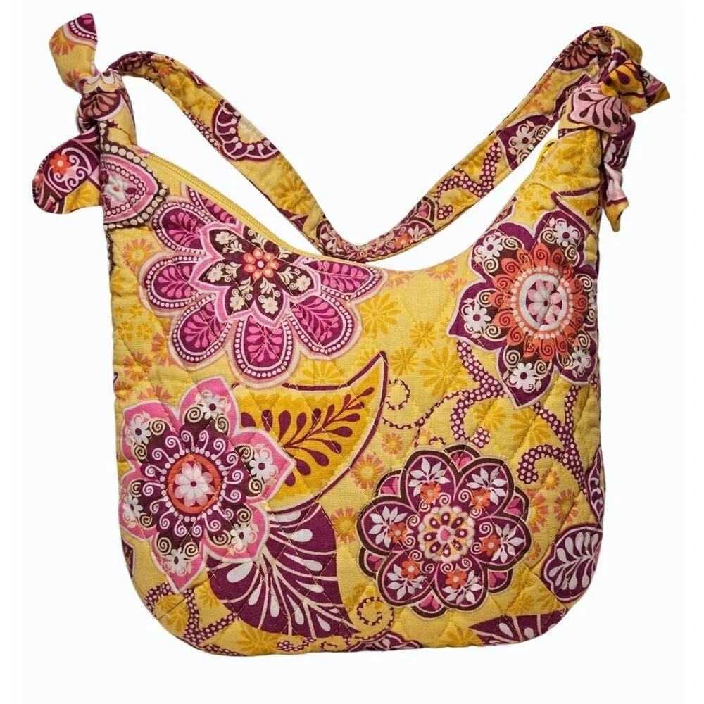 Vera Bradley Olivia Bali Gold 2009 Purse Floral Yellow Pink Retired - Picture 2 of 13